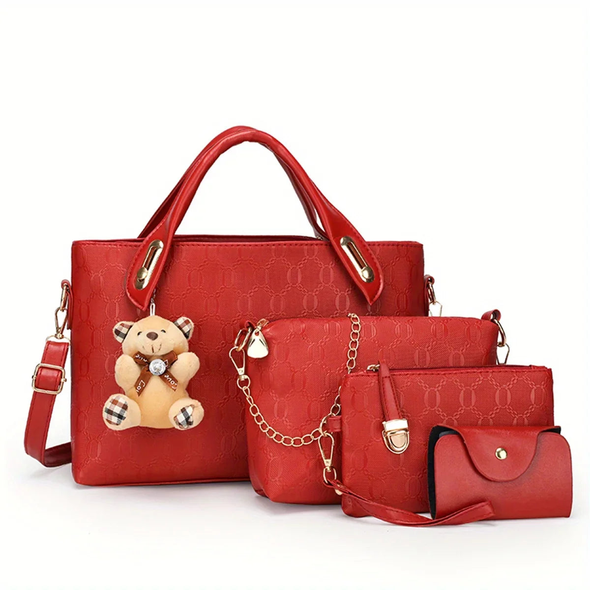 Premium Geometric Pattern 4-Piece Tote & Crossbody Bag Set