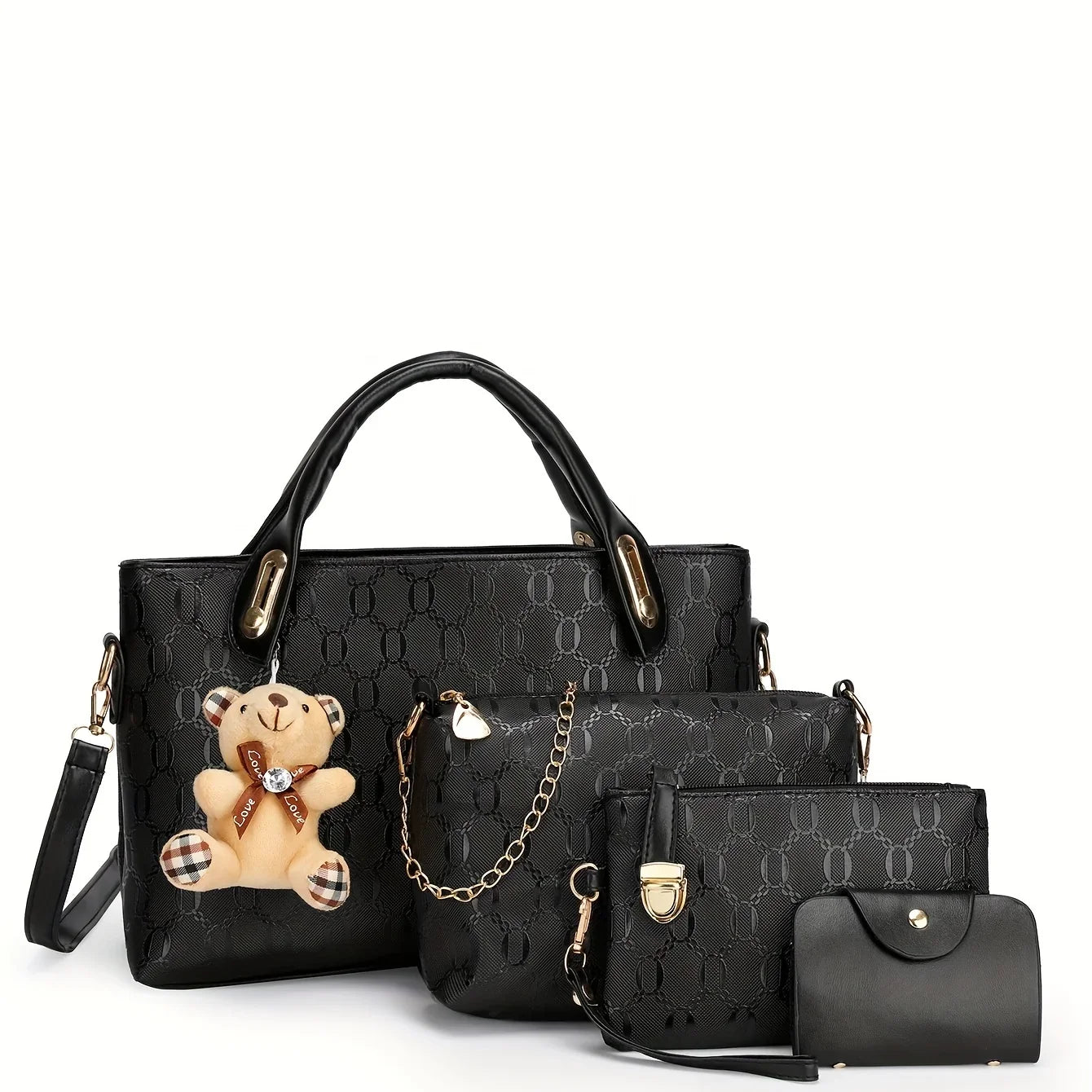 Premium Geometric Pattern 4-Piece Tote & Crossbody Bag Set