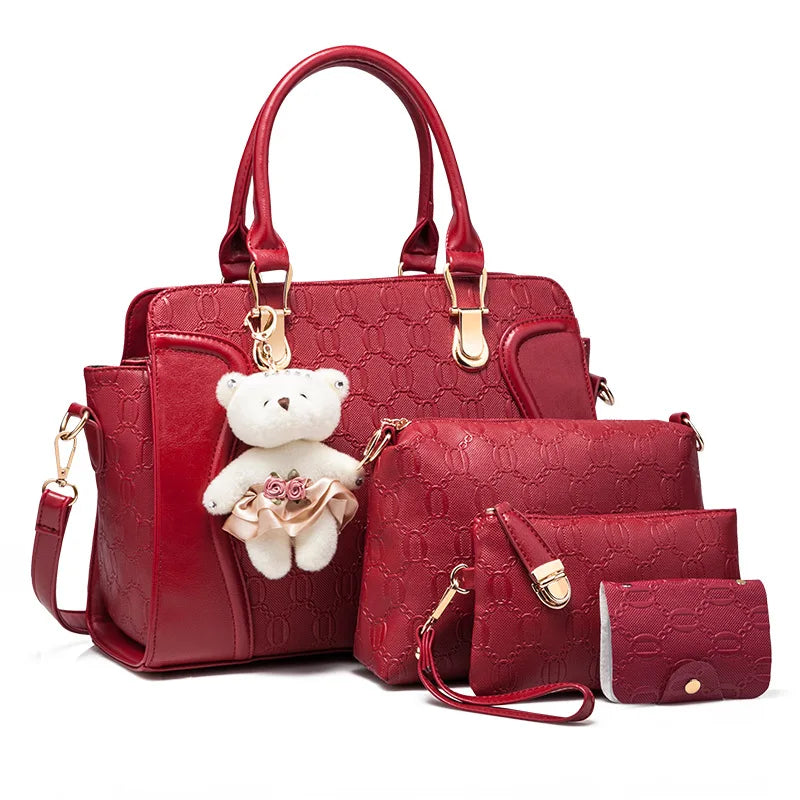 Premium 4-Piece Fashion Tote & Top Handle Crossbody Bag Set