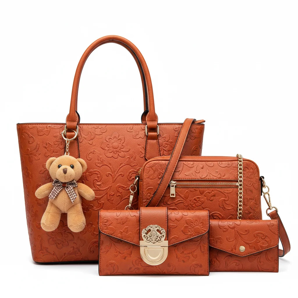 Premium Geometric Pattern 4-Piece Tote & Crossbody Bag Set