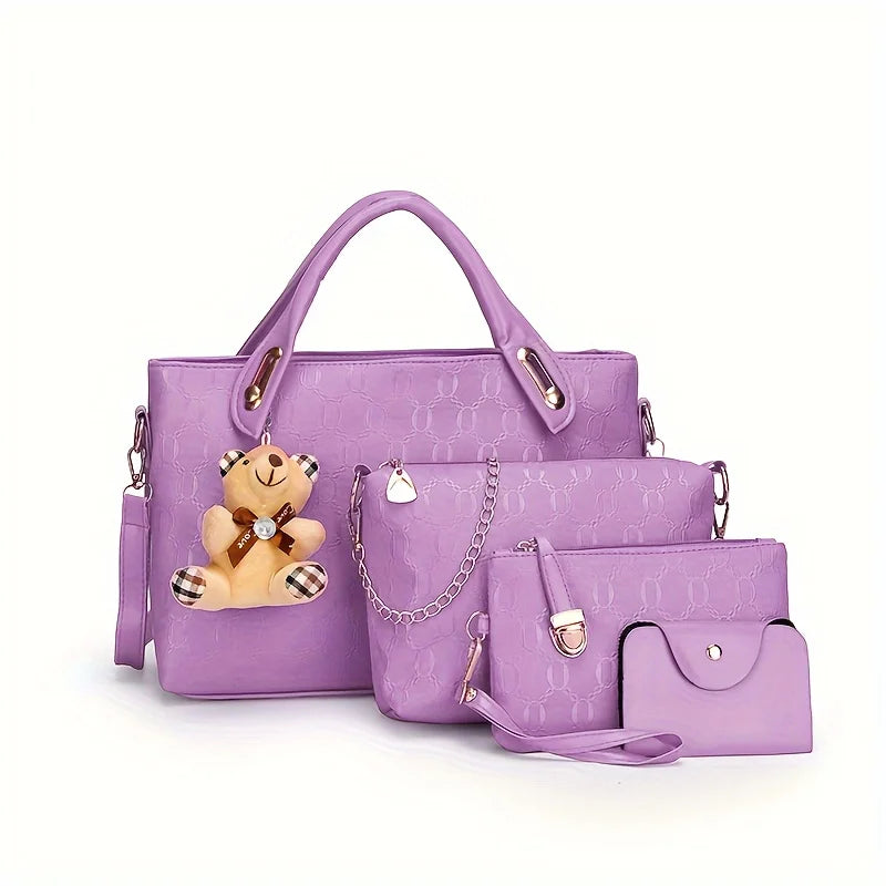 Premium Geometric Pattern 4-Piece Tote & Crossbody Bag Set