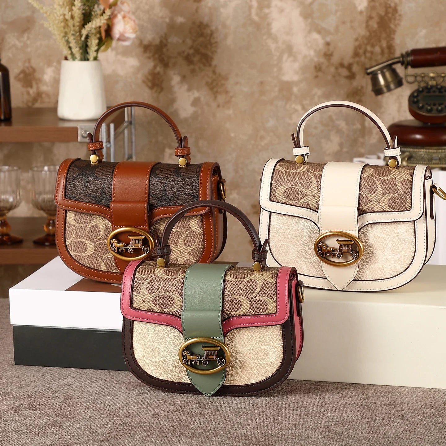 Contrasting Color Saddle Bag