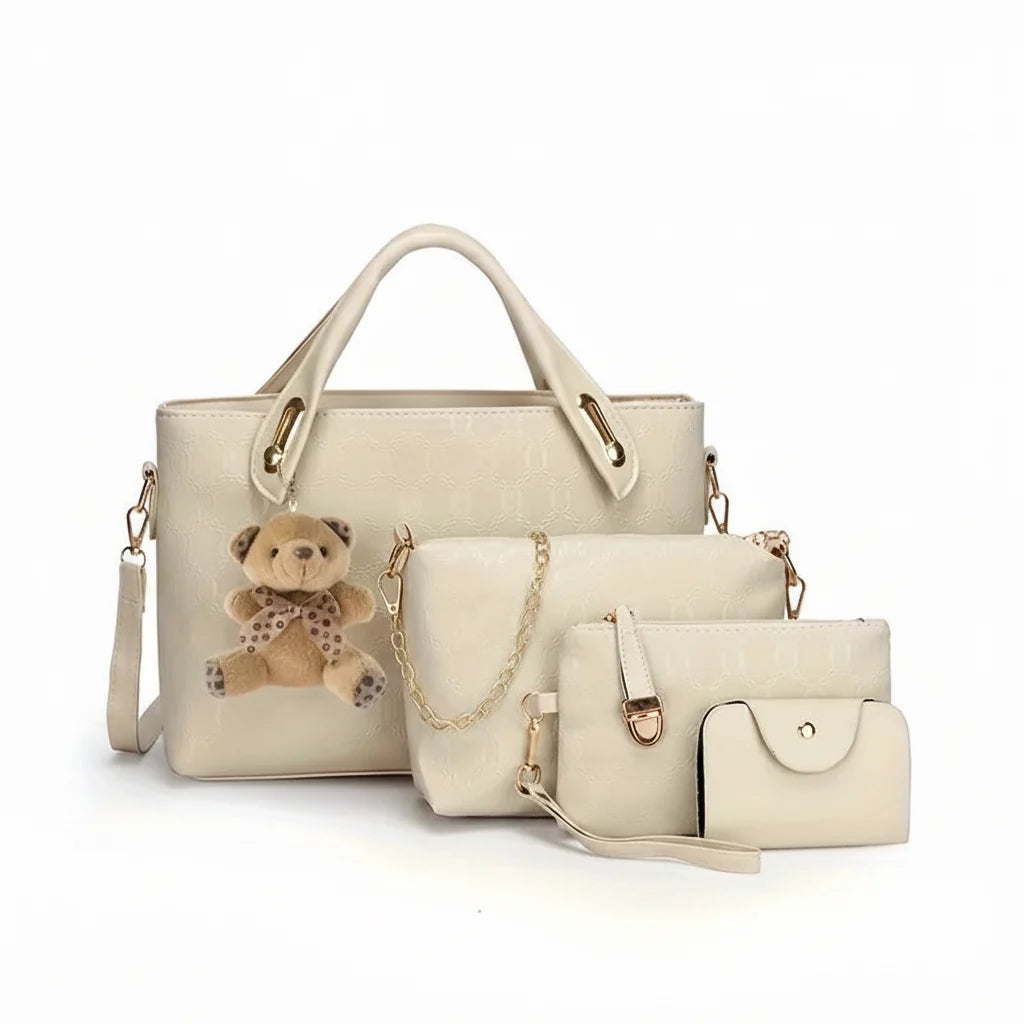Premium Geometric Pattern 4-Piece Tote & Crossbody Bag Set