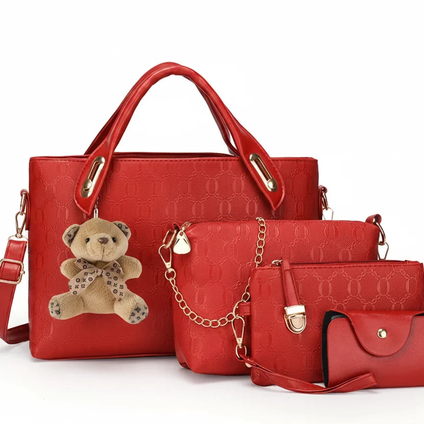 Premium Geometric Pattern 4-Piece Tote & Crossbody Bag Set