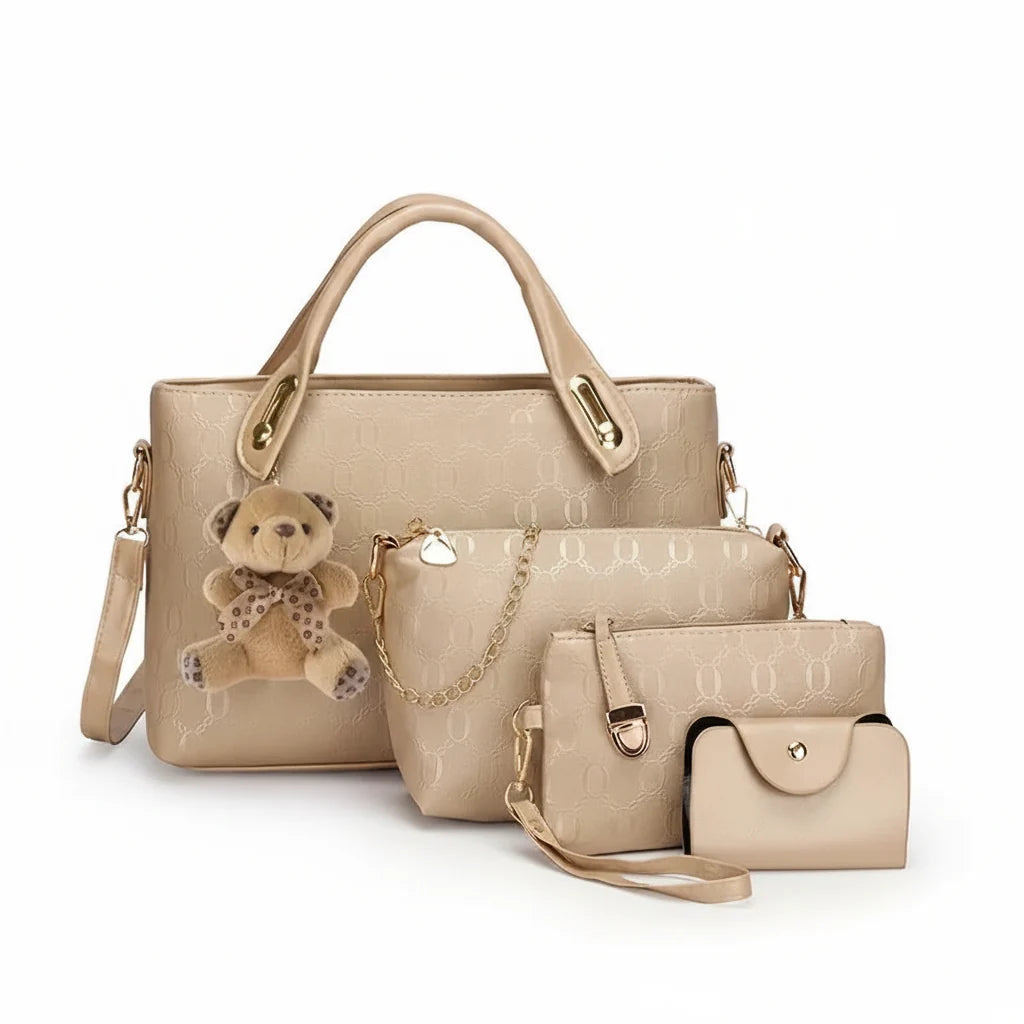 Premium Geometric Pattern 4-Piece Tote & Crossbody Bag Set