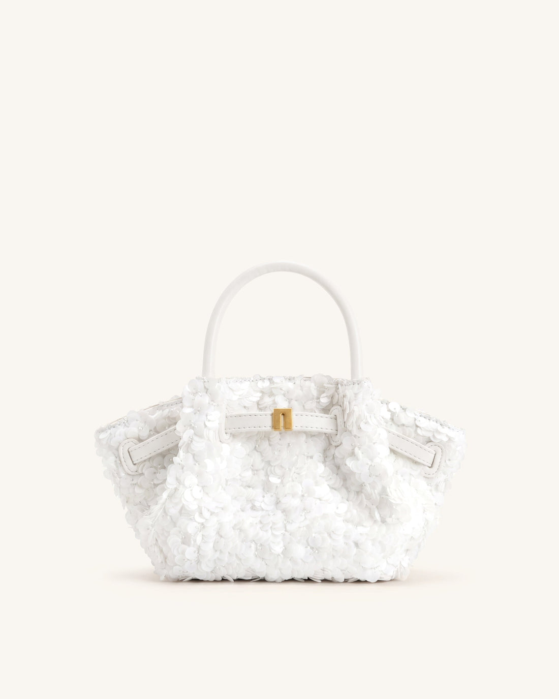 Hana Metallic Sequin Mini Tote Bag - White
