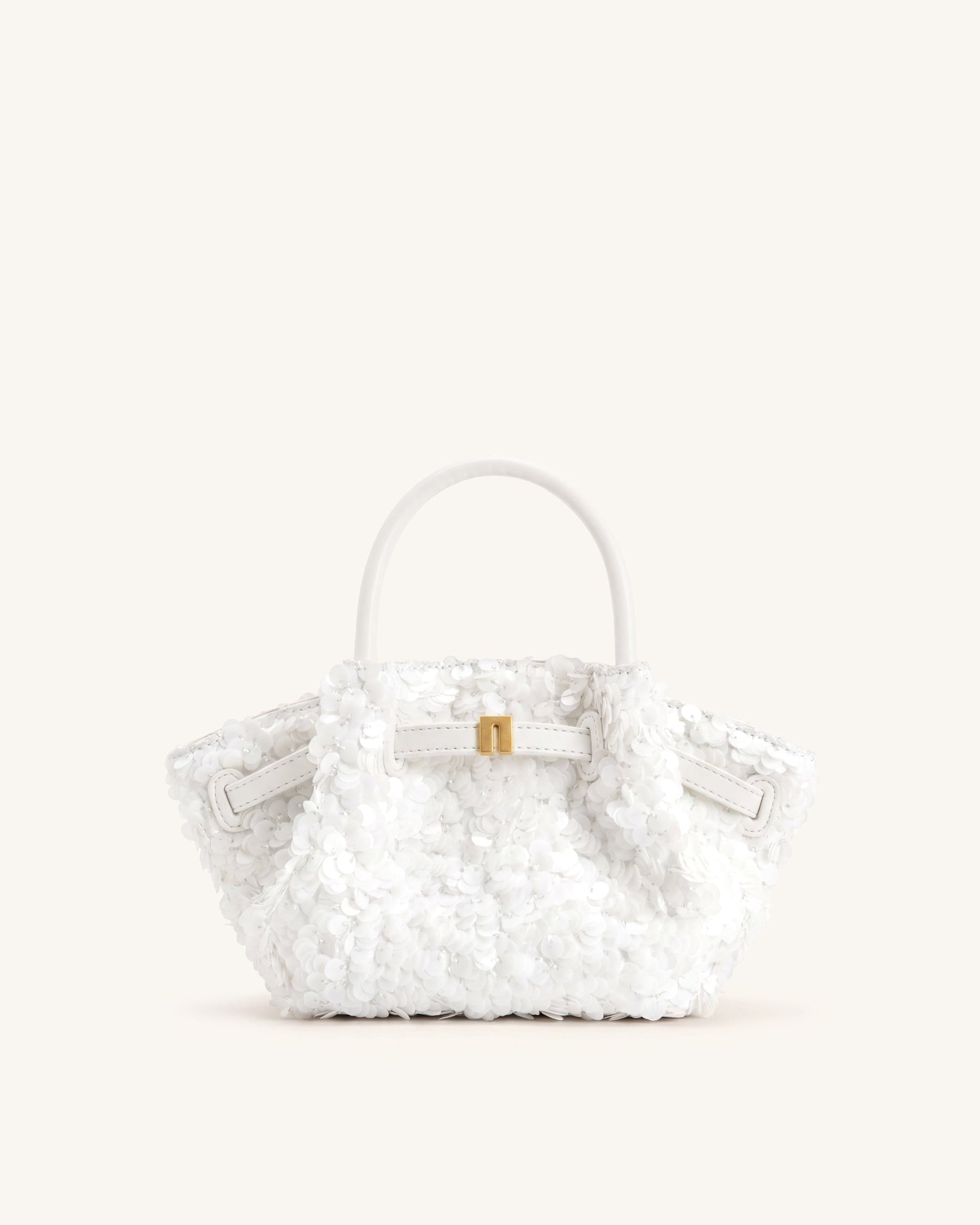 Hana Metallic Sequin Mini Tote Bag - White