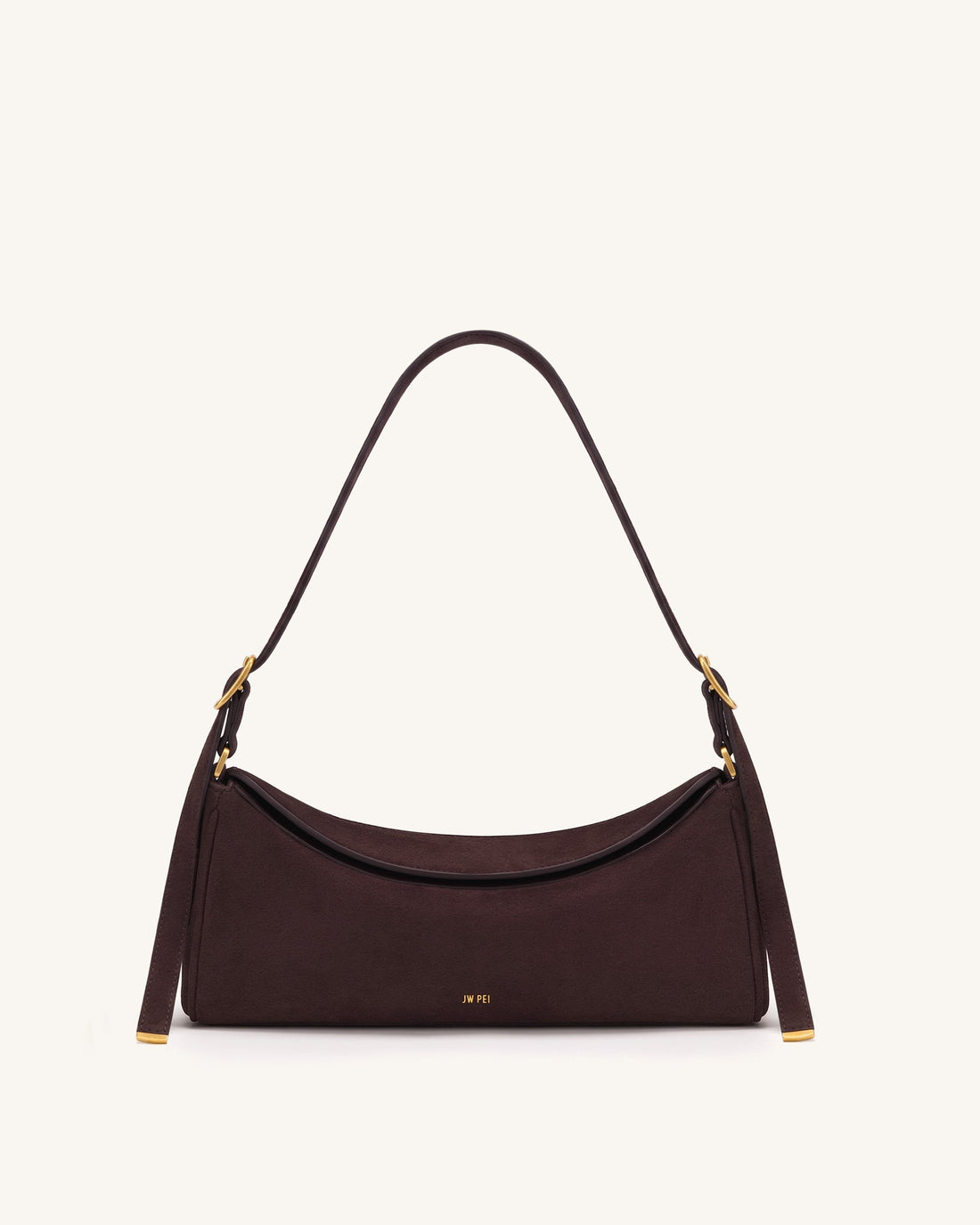 Elowen Faux Suede East-West Shoulder Bag - Dark Brown