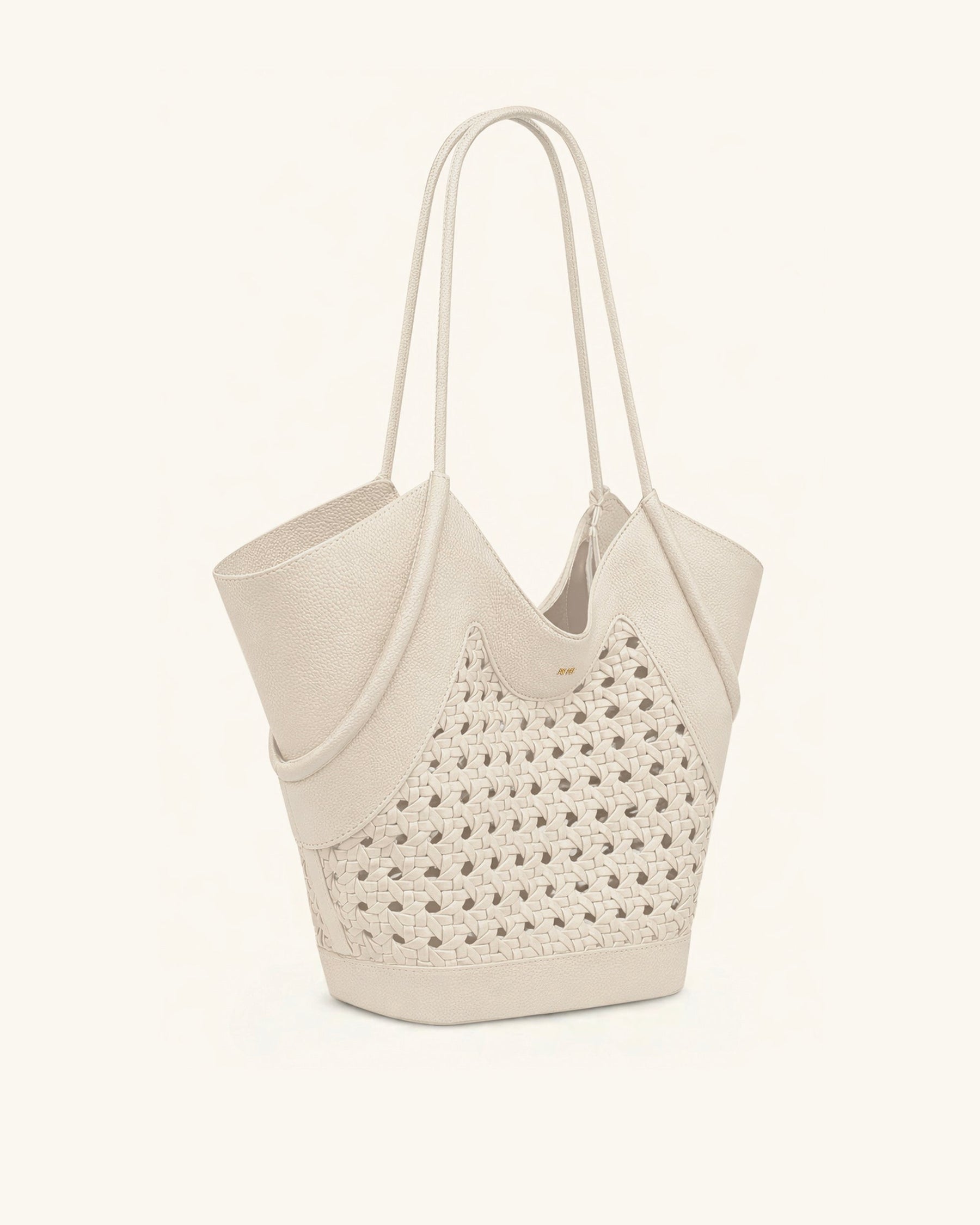 Maribel Woven Panel Tote Bag - Ivory