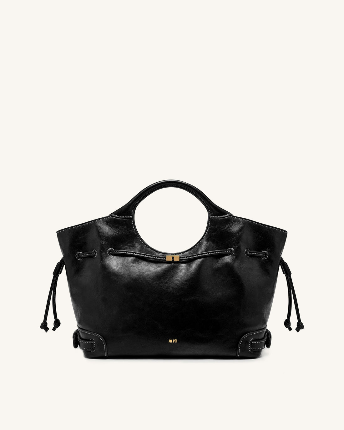 Virelle Waxed Vegan Leather Drawstring Tote Bag - Black