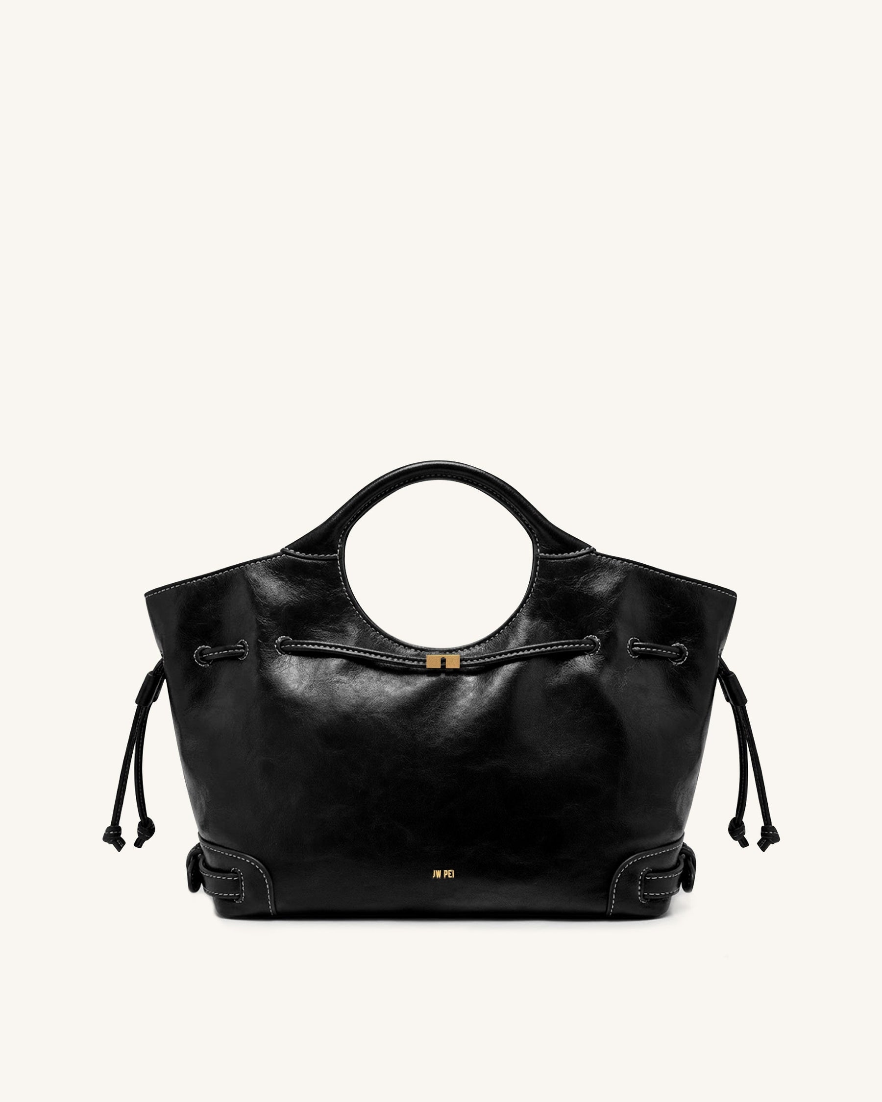 Virelle Waxed Vegan Leather Drawstring Tote Bag - Black